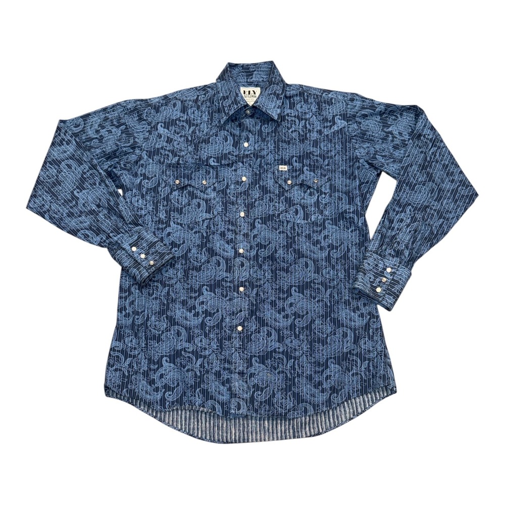 Ely Cattleman Mens Blue Paisley Western Pearl Snap Shirt Medium